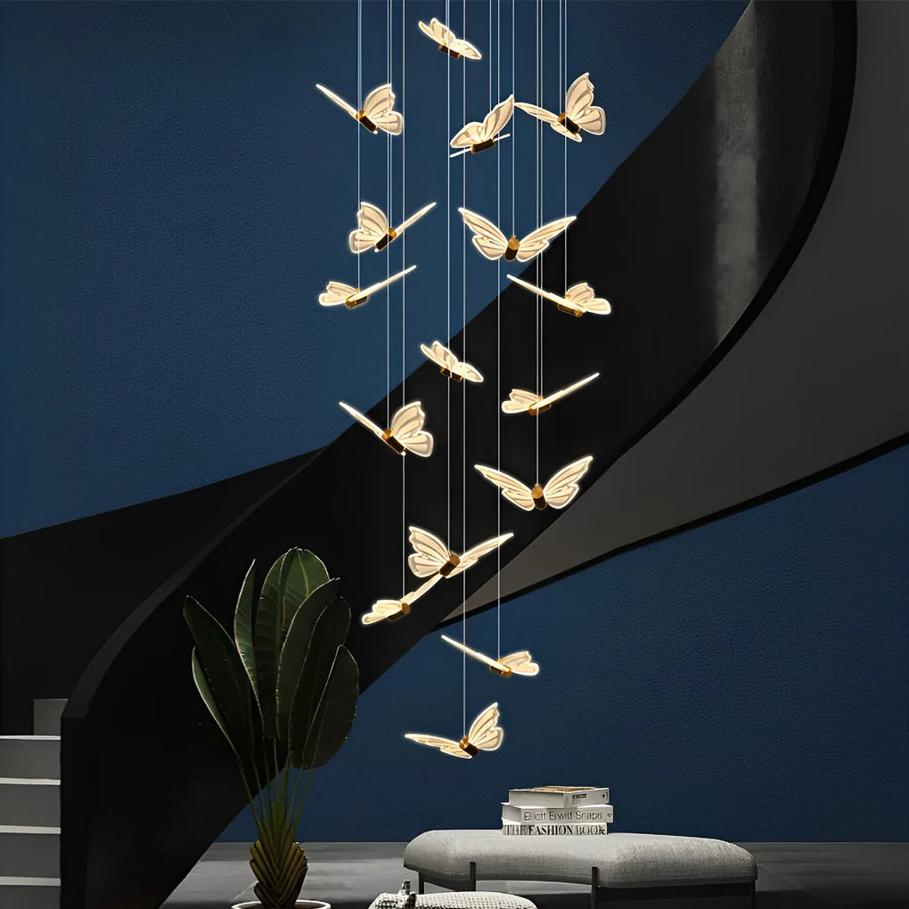 Small Butterflies Creative Three Step Dimming Modern Long Chandelier - XYlight