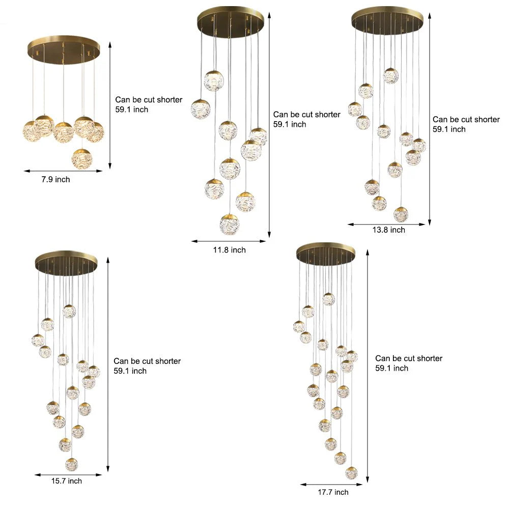 Spiral Pineapple Multi Glass Ball Staircase Chandelier - XYlight
