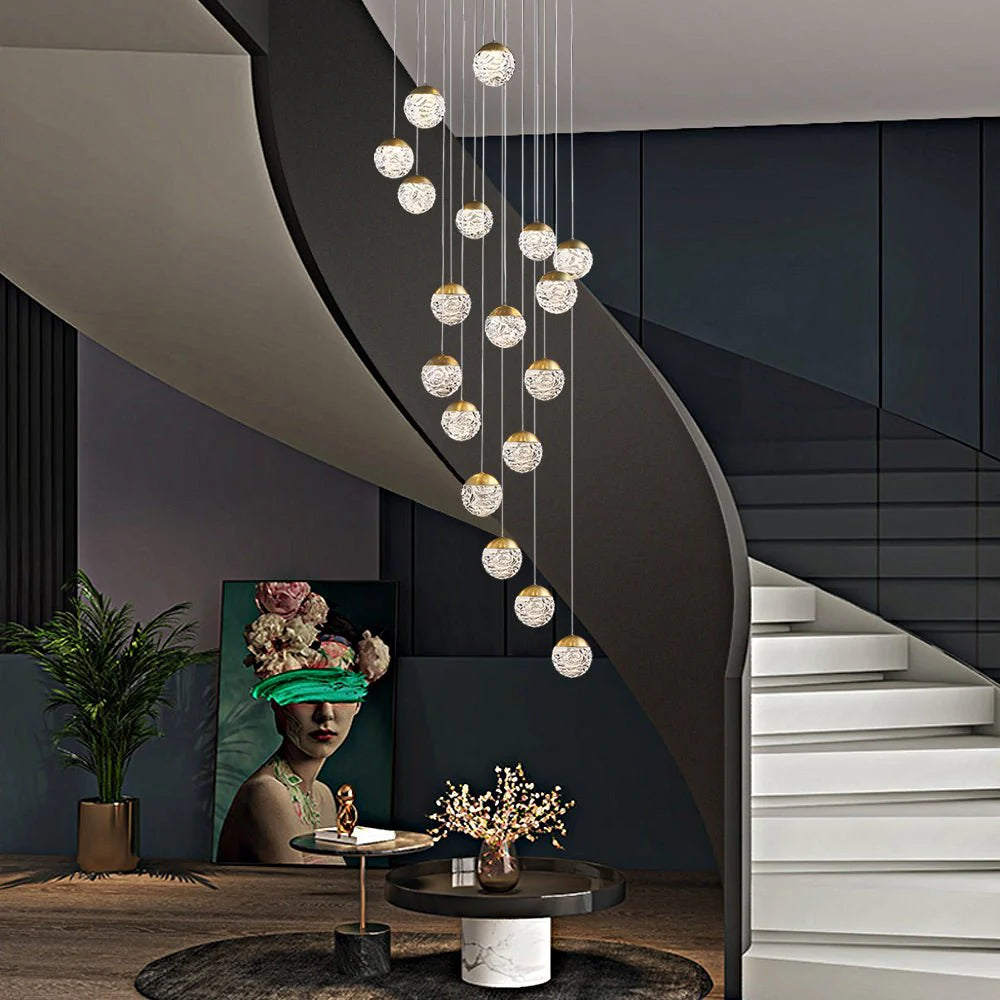 Spiral Pineapple Multi Glass Ball Staircase Chandelier - XYlight