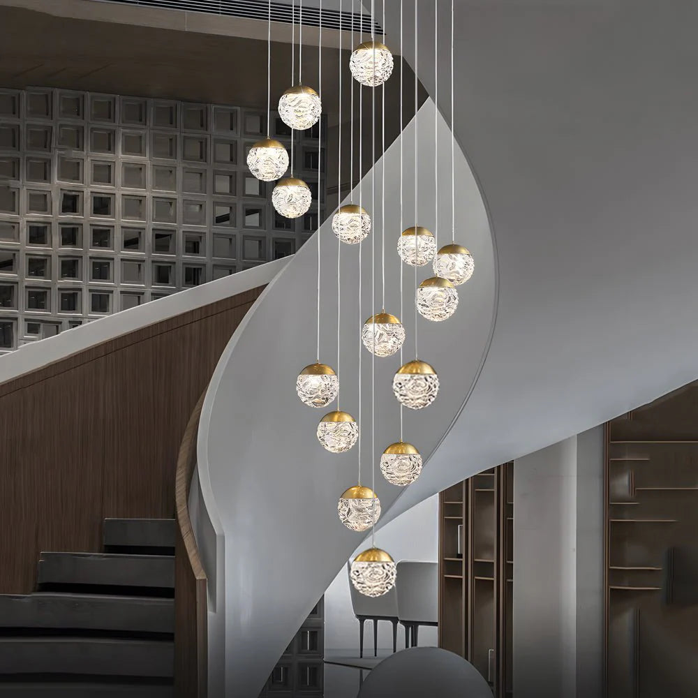 Spiral Pineapple Multi Glass Ball Staircase Chandelier - XYlight