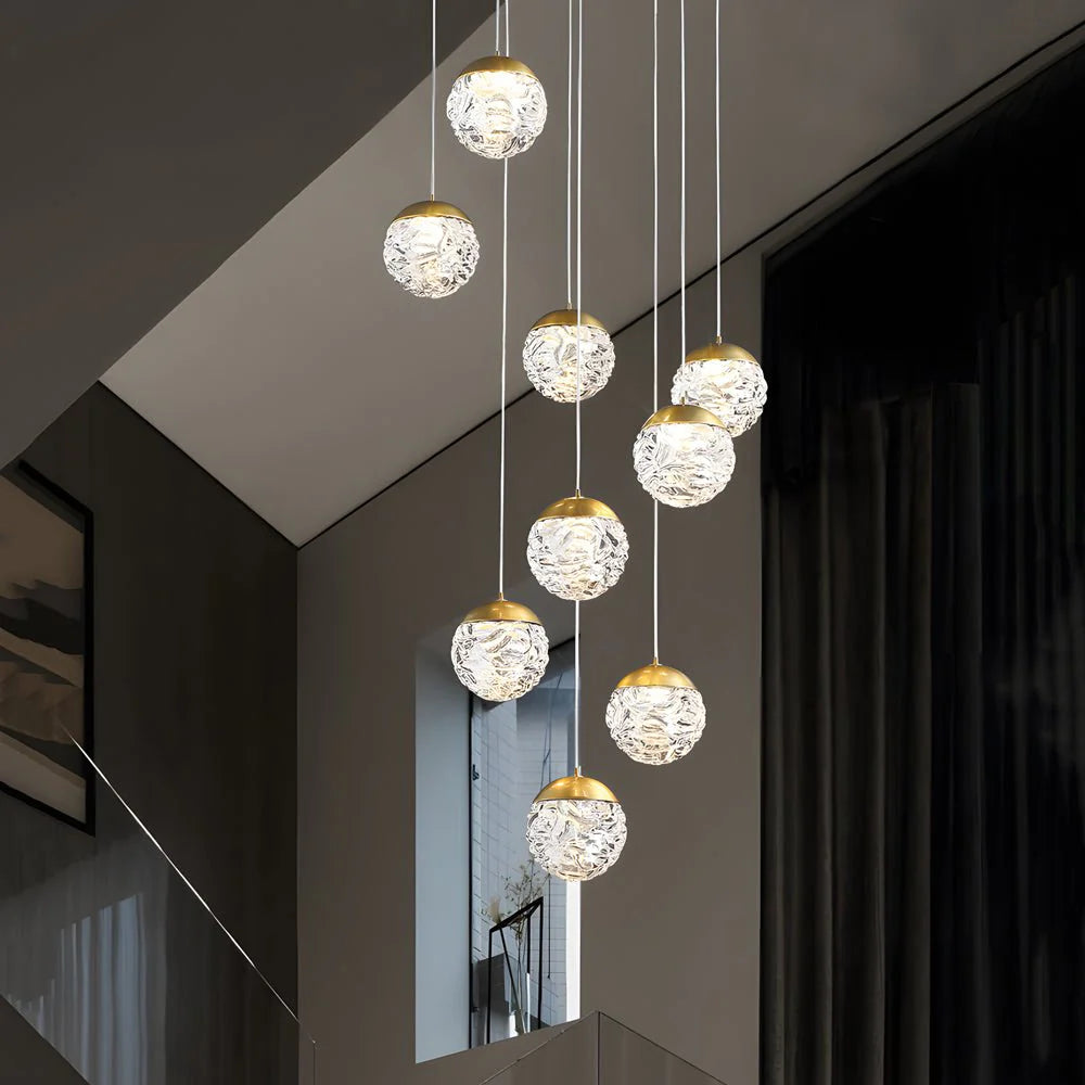 Spiral Pineapple Multi Glass Ball Staircase Chandelier - XYlight