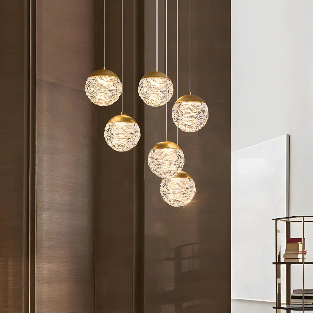 Spiral Pineapple Multi Glass Ball Staircase Chandelier - XYlight