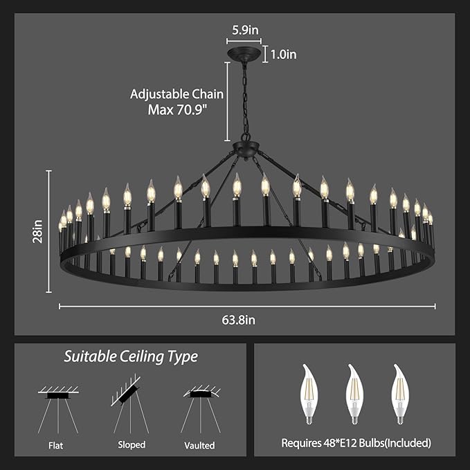 Wagon Wheel Chandelier with Candle Shade - XYlight