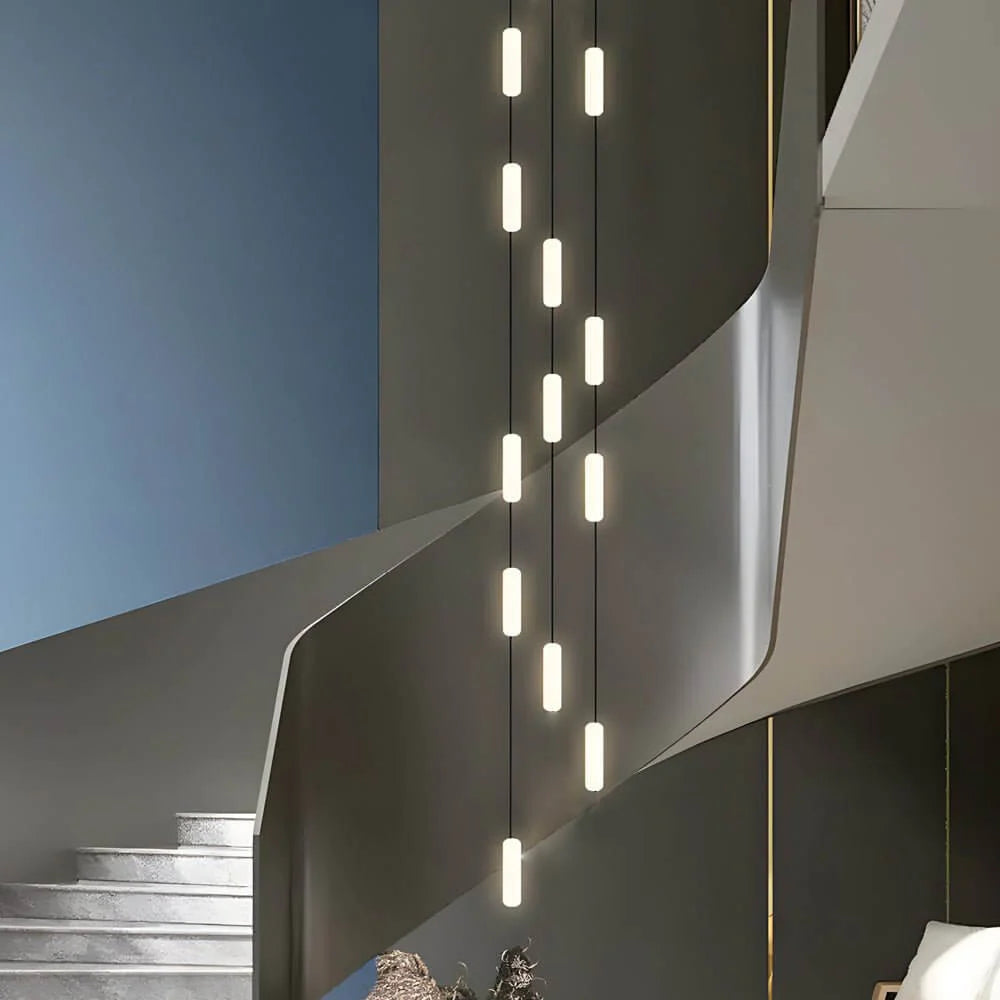 White Long Tube Multi Light Staircase Chandelier - XYlight