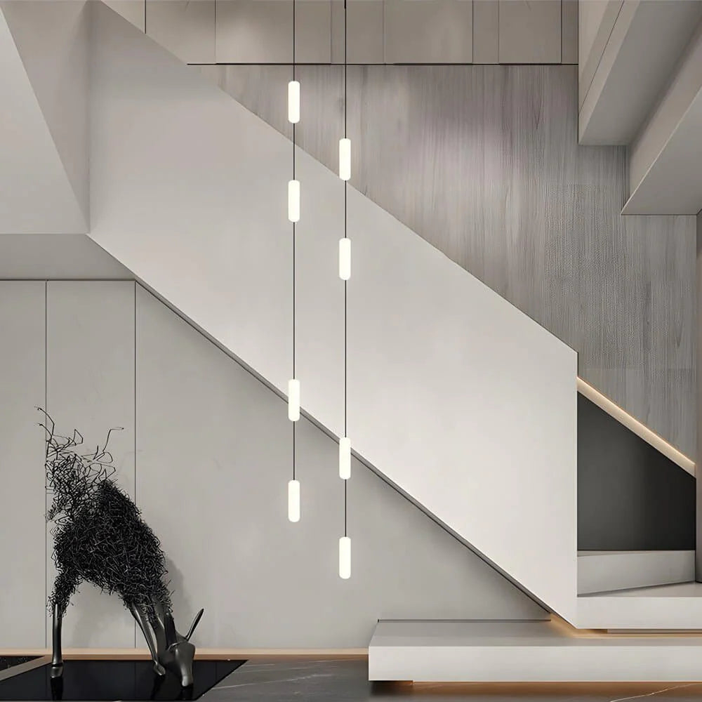 White Long Tube Multi Light Staircase Chandelier - XYlight