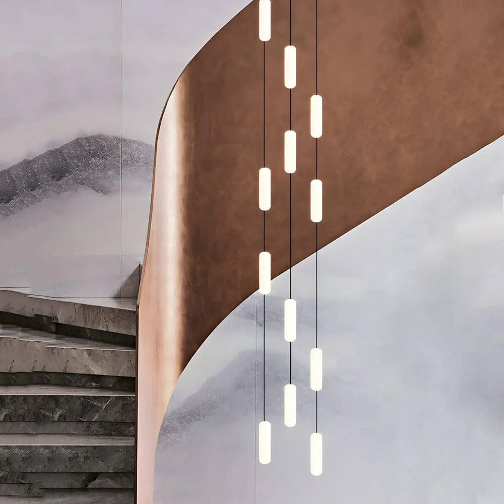 White Long Tube Multi Light Staircase Chandelier - XYlight