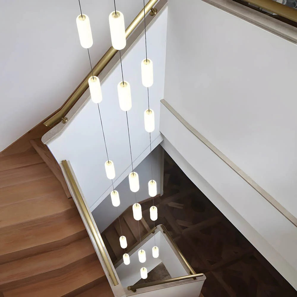 White Long Tube Multi Light Staircase Chandelier - XYlight