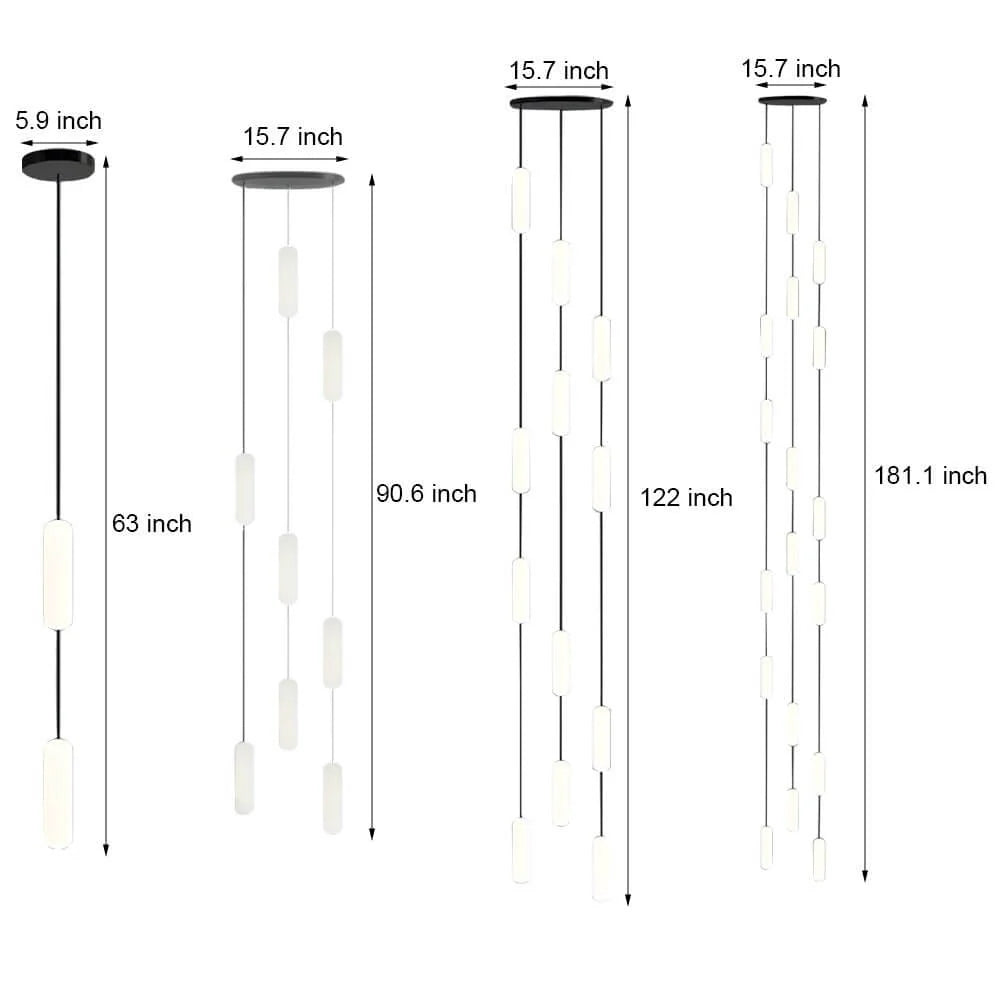 White Long Tube Multi Light Staircase Chandelier - XYlight