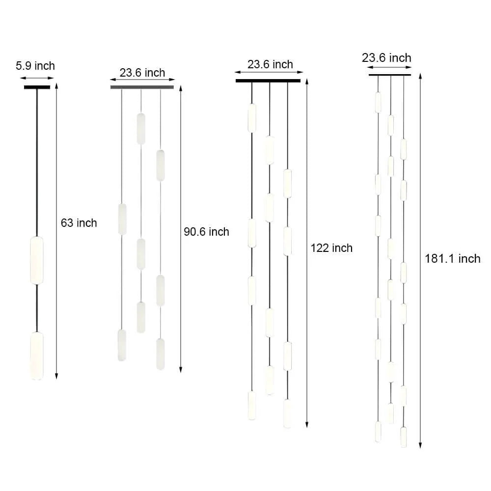 White Long Tube Multi Light Staircase Chandelier - XYlight