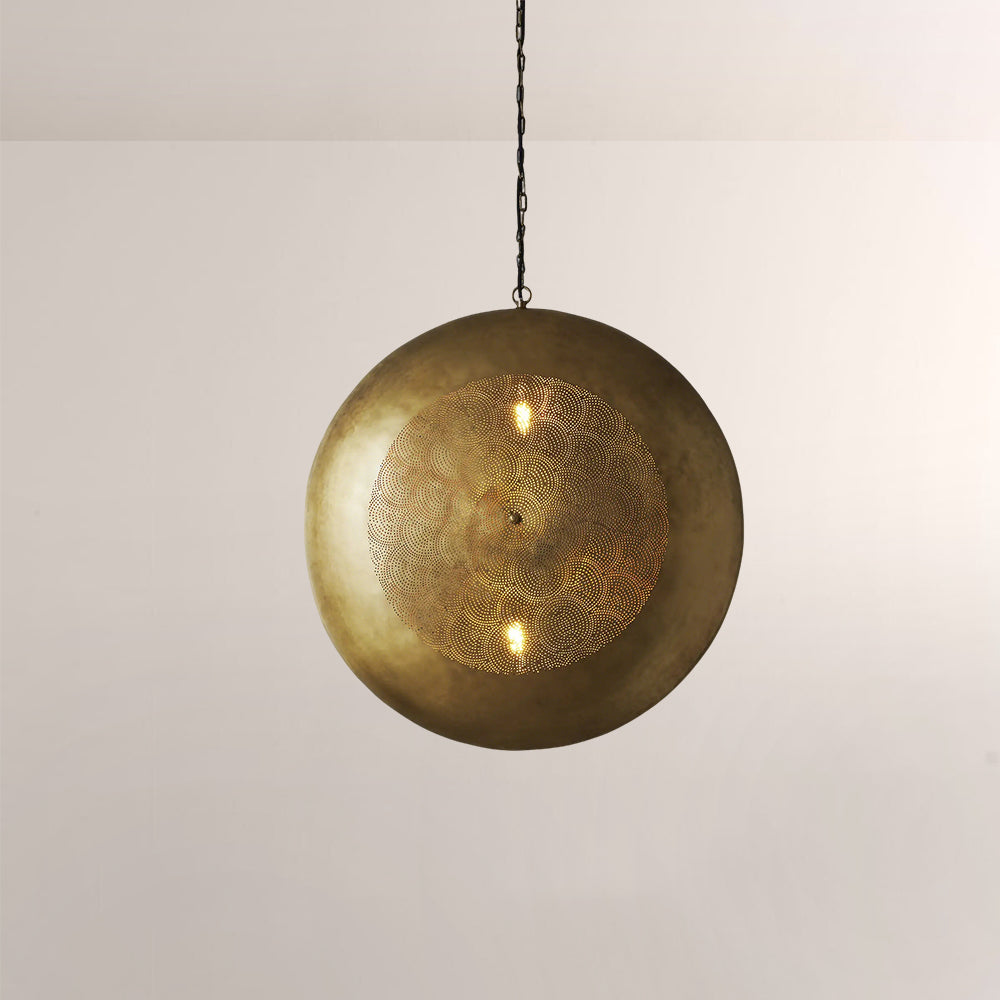 Zara Perforated Brass Orb Pendant - XYlight