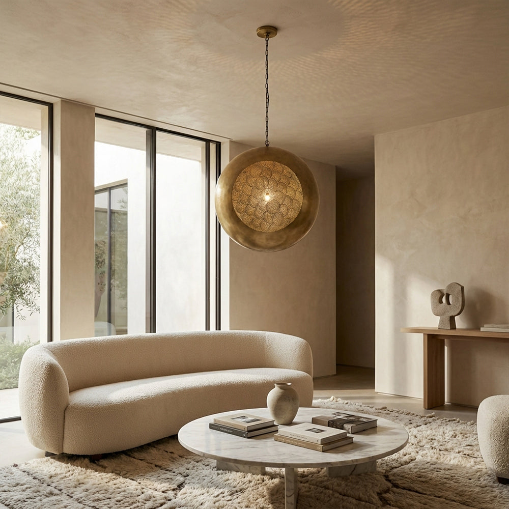 Zara Perforated Brass Orb Pendant - XYlight