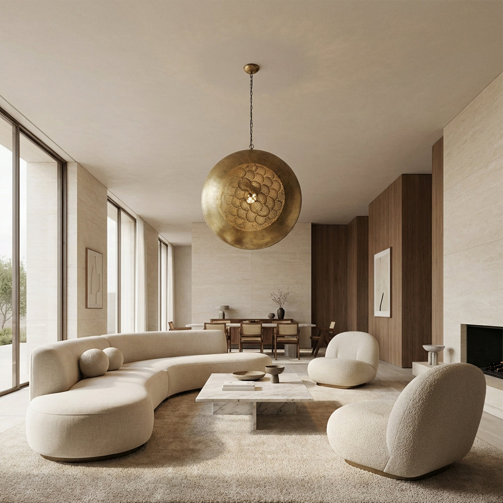 Zara Perforated Brass Orb Pendant - XYlight